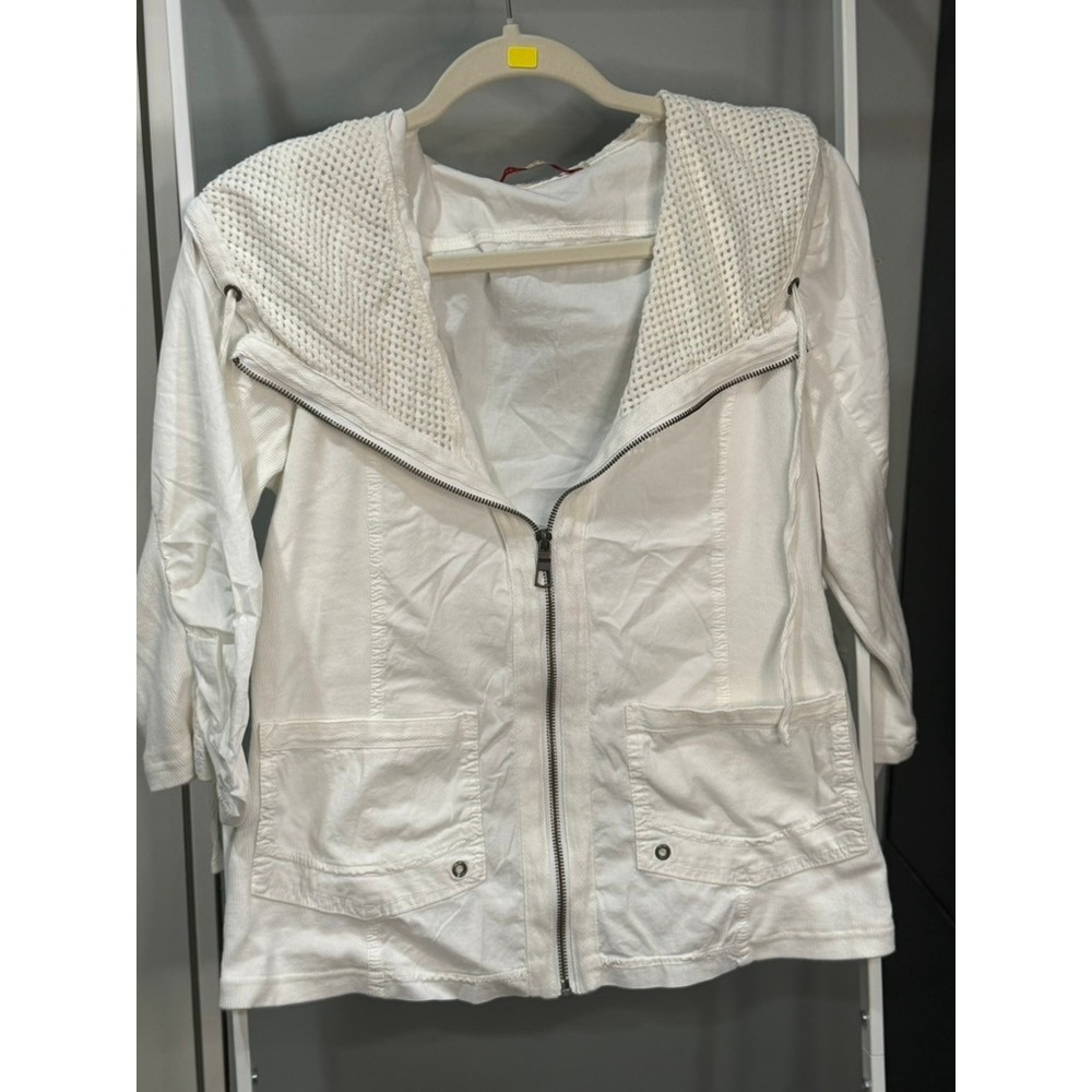 Wearables by Oh My Gauze White Zip Up Mesh Hooded Jacket Style Medium Lagenlook